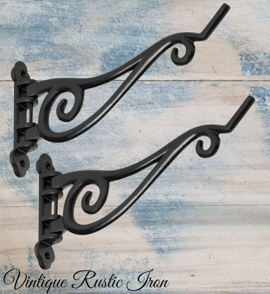 Rustic Iron large swing Planter Hook 250mm x 125mm-Vintique Concepts