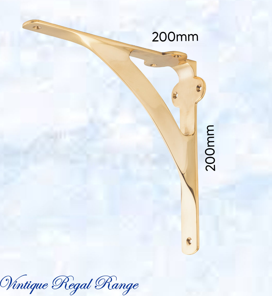 Regal Polished Brass GWENDOLENE Large Shelf bracket 200x200mm-Vintique Concepts