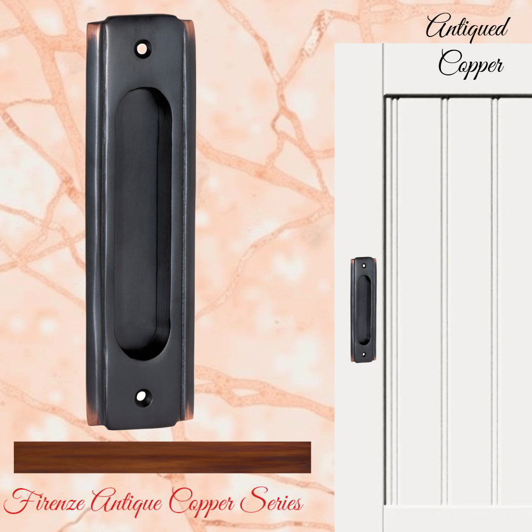 Art Deco Antiqued Copper Flush Pull door handle  150mm x 43mm-Vintique Concepts