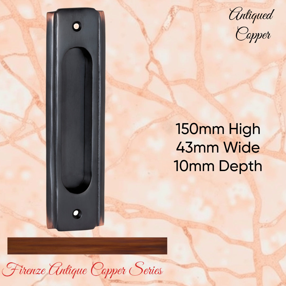 Art Deco Antiqued Copper Flush Pull door handle  150mm x 43mm-Vintique Concepts