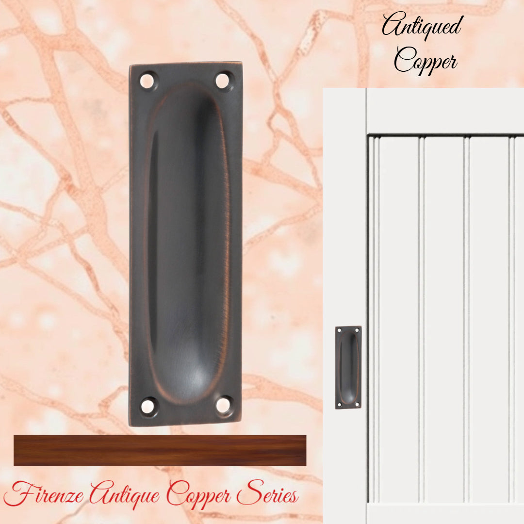 Classico Antiqued Copper Flush Pull door handle 88mm x 28mm-Vintique Concepts