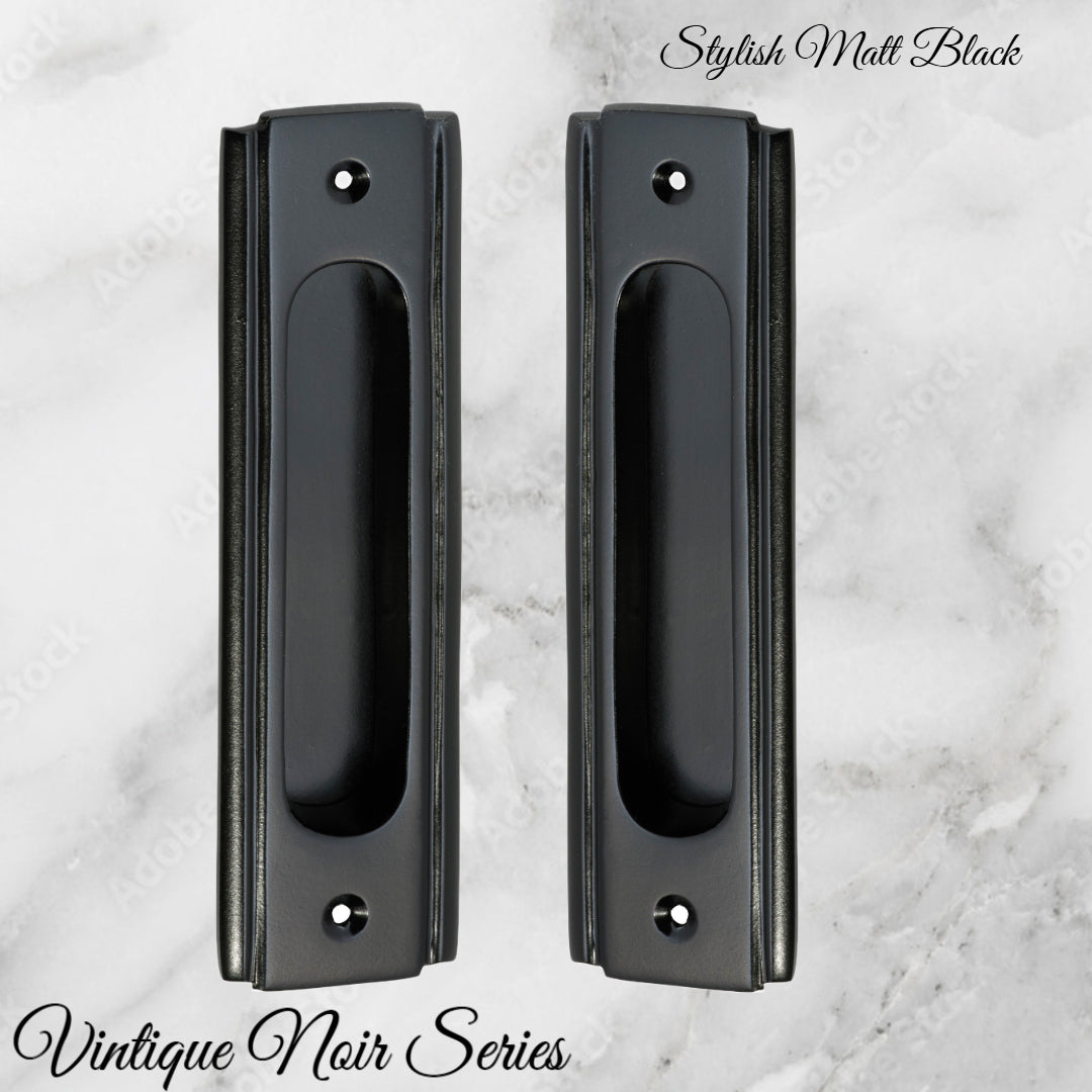 Art Deco Matt Black Flush Pull door handle  150mm x 43mm-Vintique Concepts