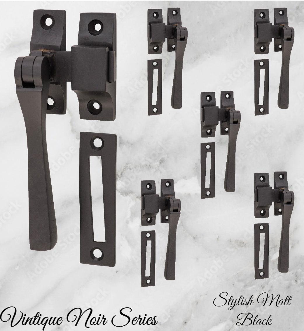 Noir Series Matt Black brass Square-Edge window fastener 55 x 95mm-Vintique Concepts