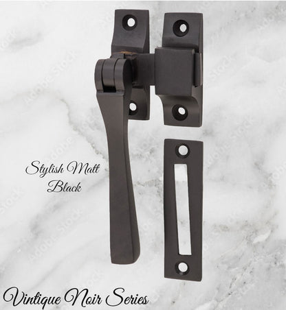 Noir Series Matt Black brass Square-Edge window fastener 55 x 95mm-Vintique Concepts