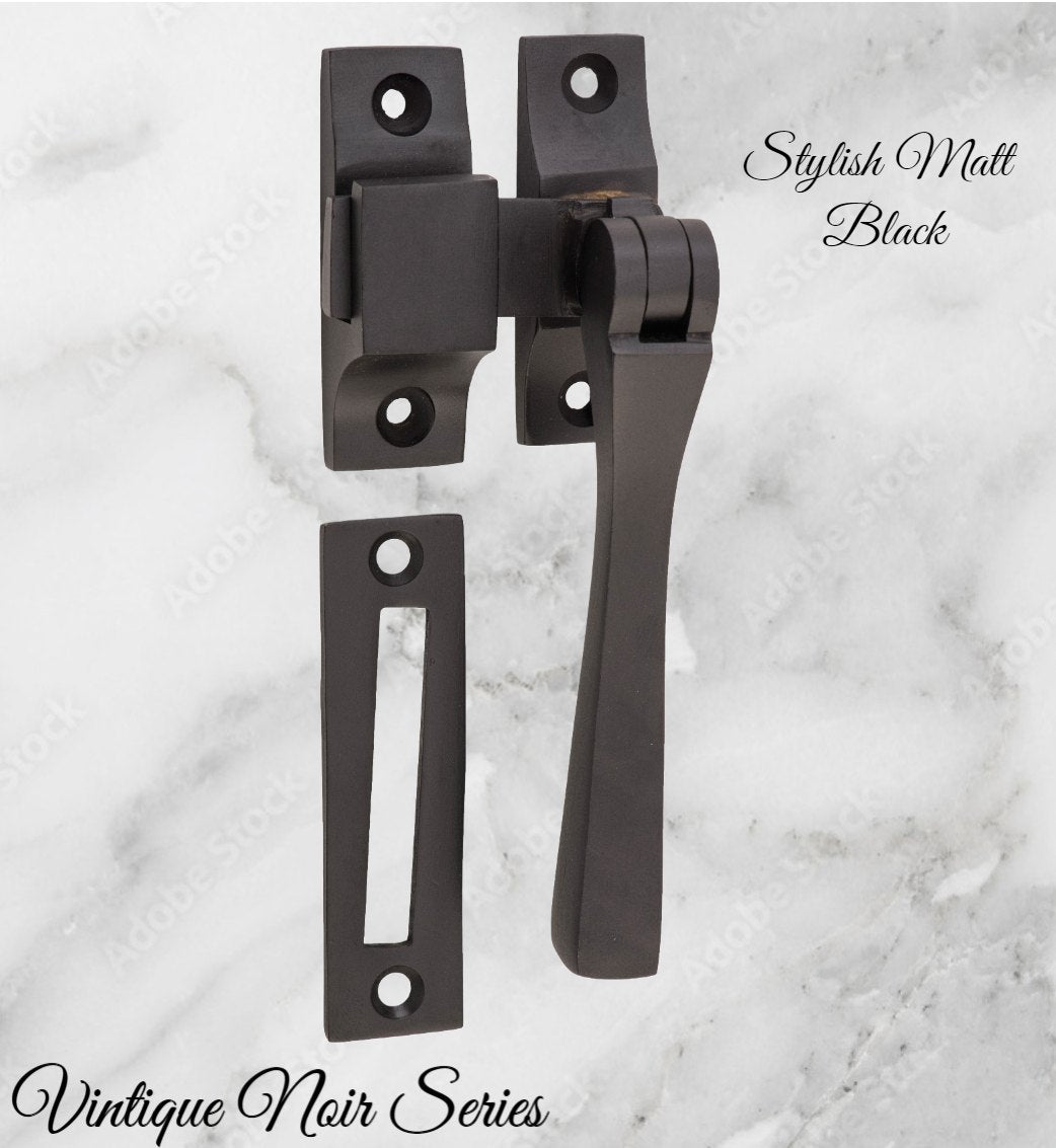 Noir Series Matt Black brass Square-Edge window fastener 55 x 95mm-Vintique Concepts