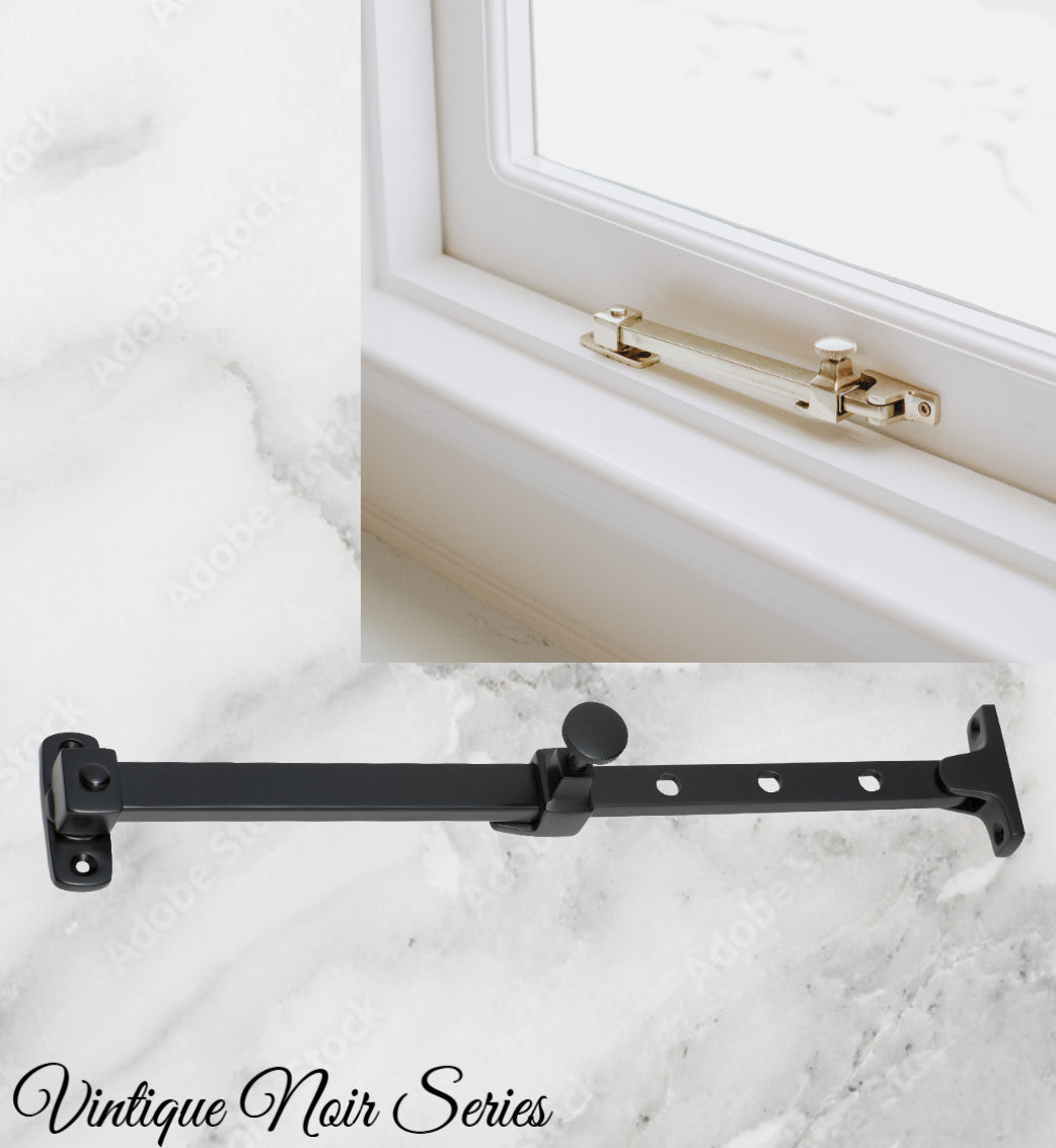 Matt Black Brass Telescopic window stay 200mm-295mm Pin Type-Vintique Concepts