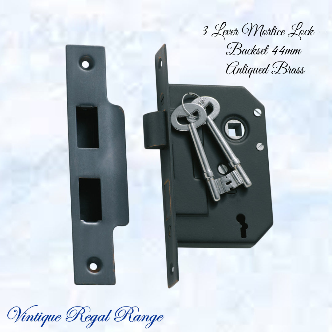 3 Lever Mortice Lock – (Backset 44mm ) Various finishes-Vintique Concepts