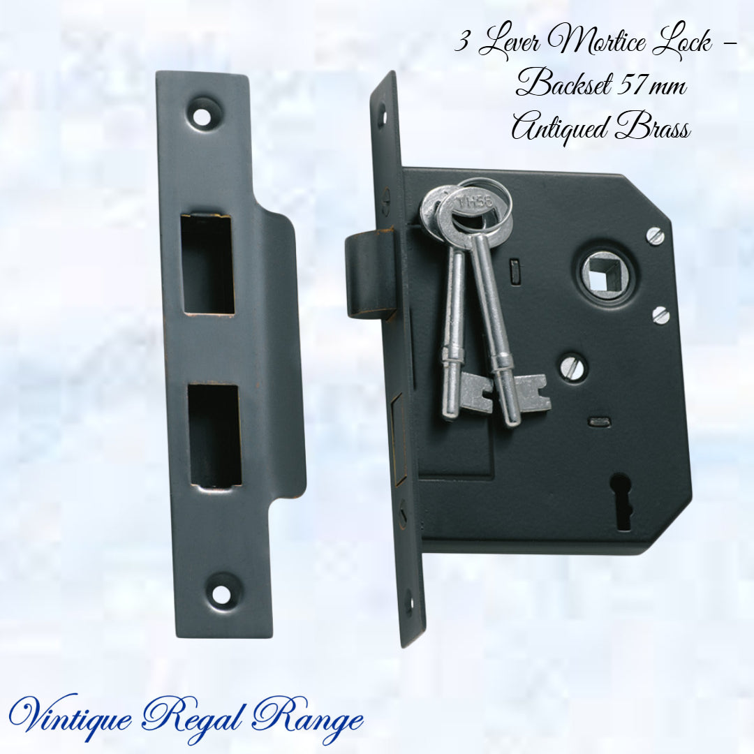 3 Lever Mortice Lock – (Backset 57mm ) Various finishes-Vintique Concepts