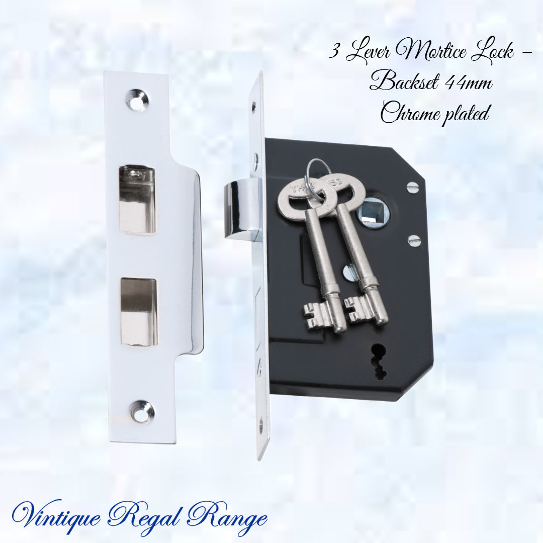 3 Lever Mortice Lock – (Backset 44mm ) Various finishes-Vintique Concepts