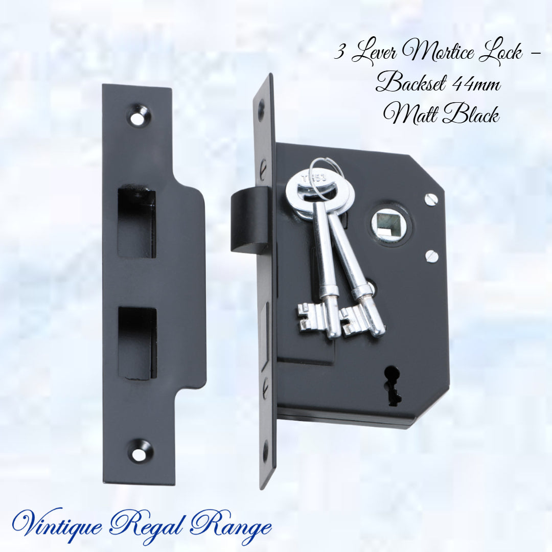 3 Lever Mortice Lock – (Backset 44mm ) Various finishes-Vintique Concepts