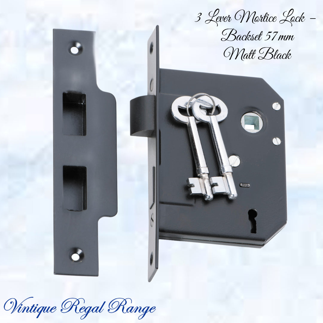 3 Lever Mortice Lock – (Backset 57mm ) Various finishes-Vintique Concepts