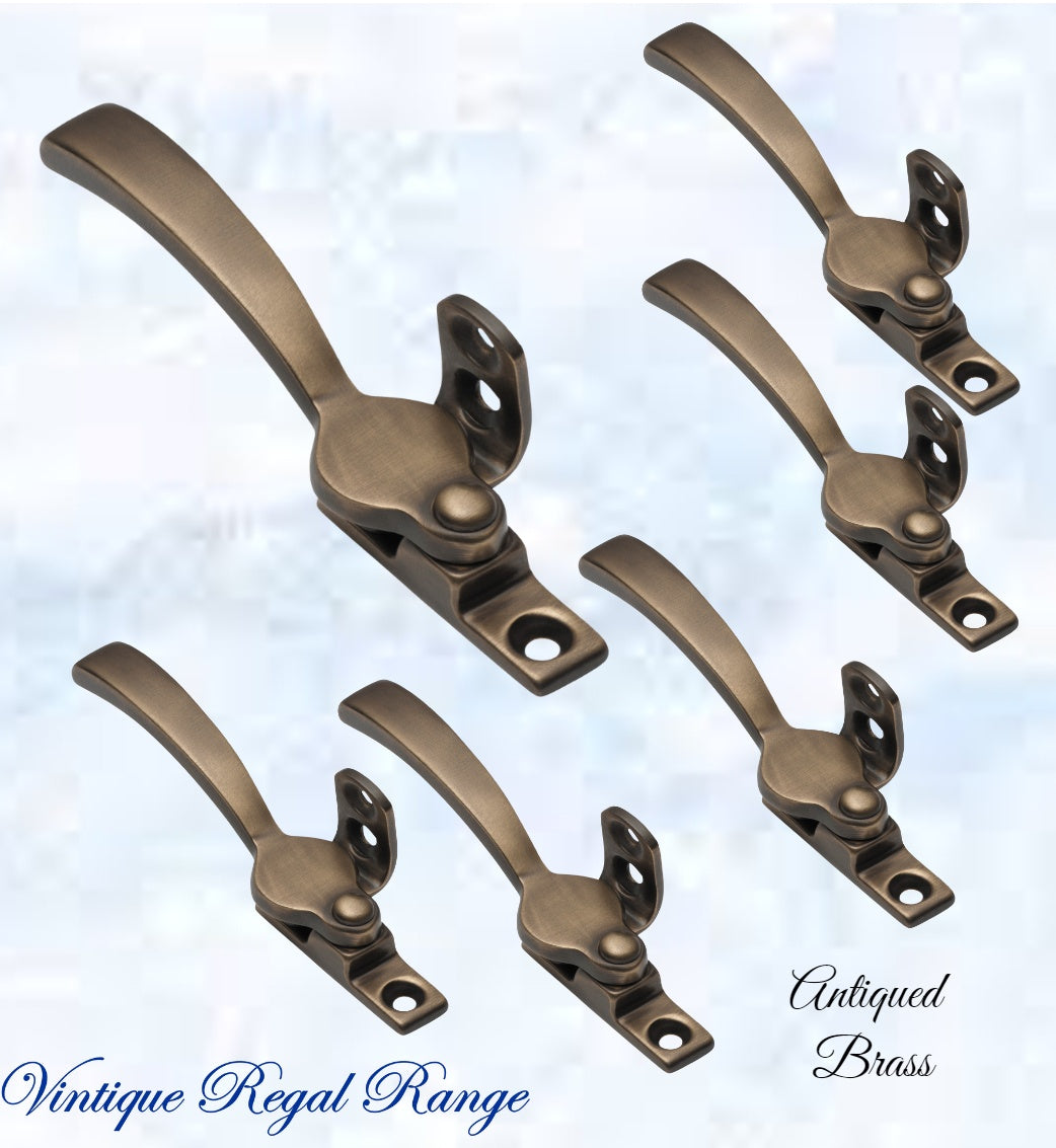 Regal Antiqued Brass Wedge window fastener 90 x 20mm-Vintique Concepts