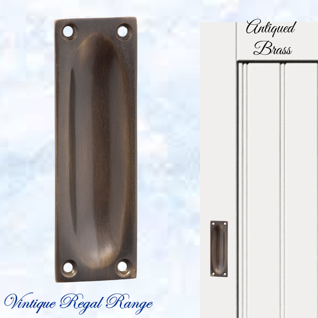 Classico Antiqued Brass Flush Pull door handle 88mm x 28mm-Vintique Concepts