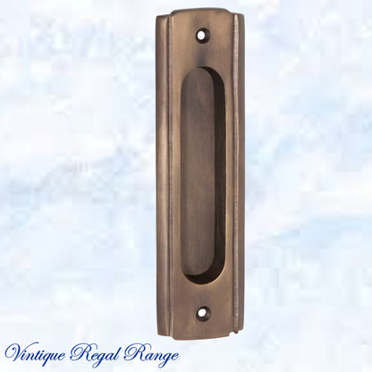 Art Deco Antiqued Brass Flush Pull door handle  150mm x 43mm-Vintique Concepts