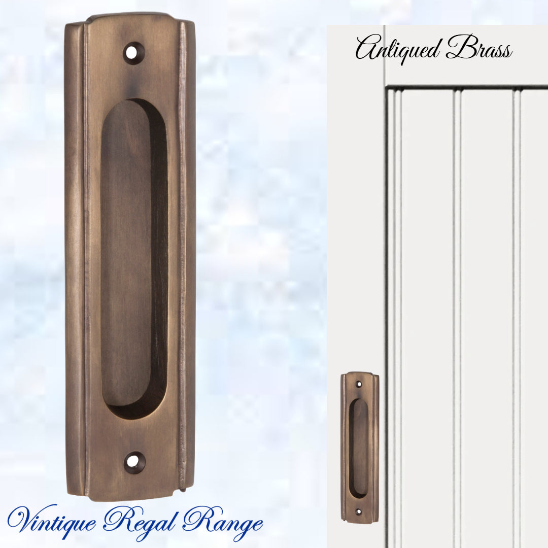 Art Deco Antiqued Brass Flush Pull door handle  150mm x 43mm-Vintique Concepts