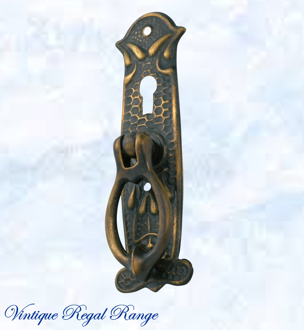 Regal Keyhole Drop Ring Antiqued Brass Drawer handle-Vintique Concepts