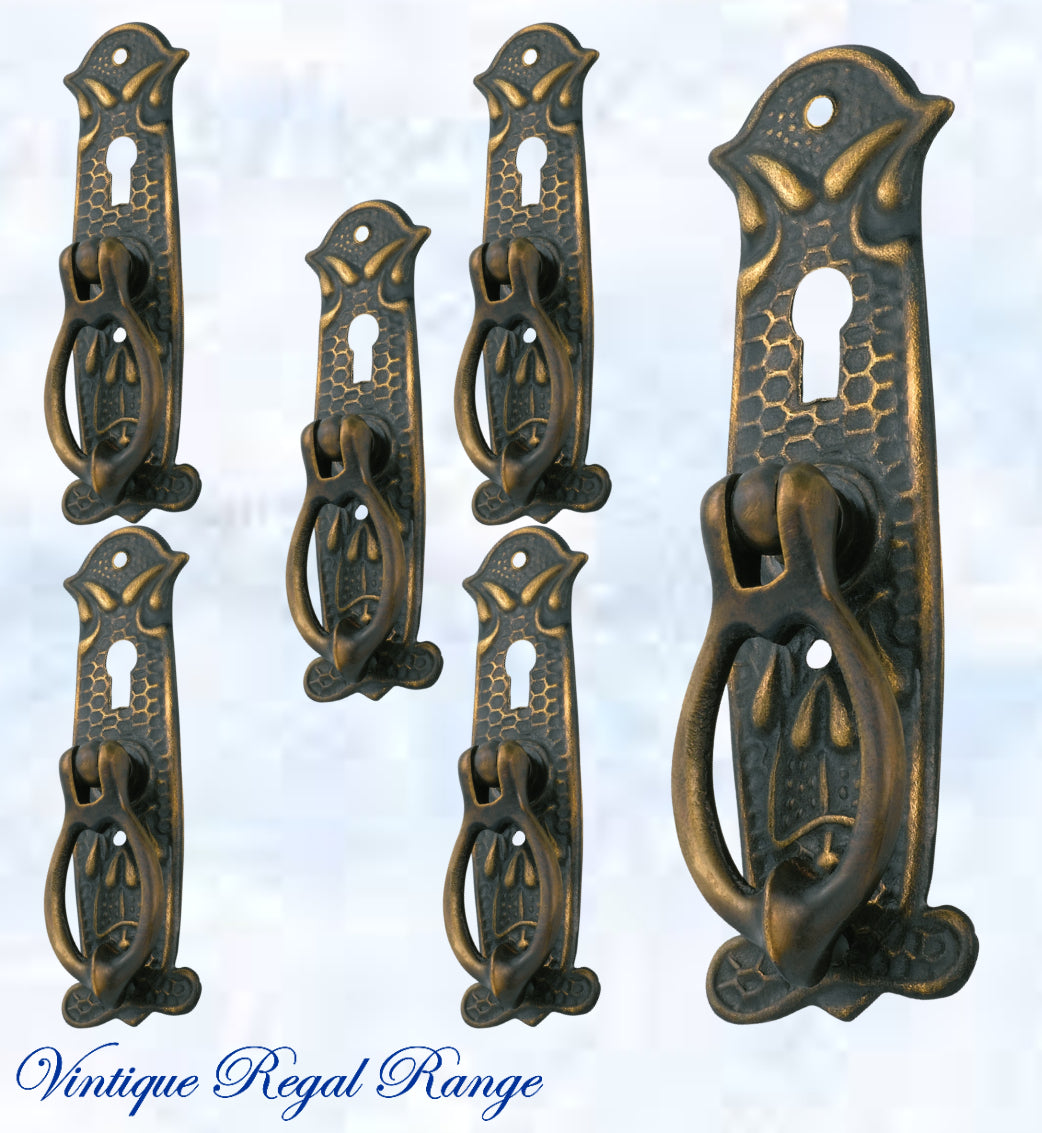 Regal Keyhole Drop Ring Antiqued Brass Drawer handle-Vintique Concepts