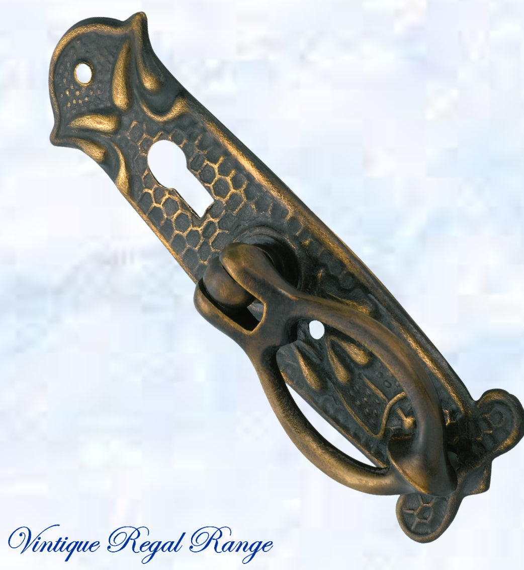 Regal Keyhole Drop Ring Antiqued Brass Drawer handle-Vintique Concepts