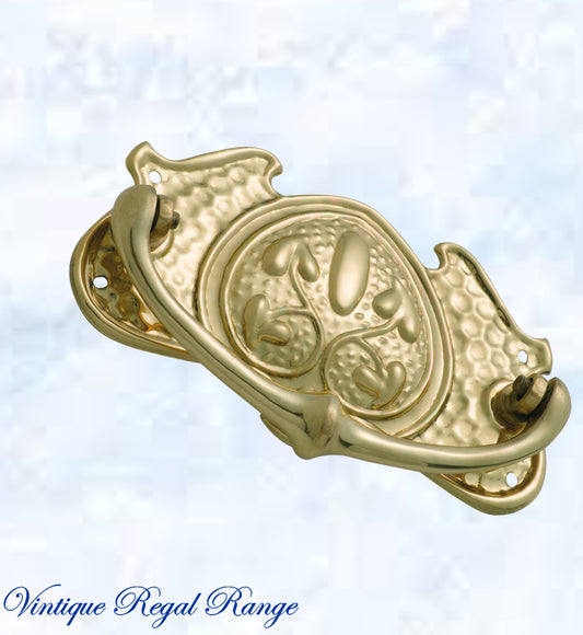 Regal Victorian Large Ornate swing Polished Brass Drawer handle-Vintique Concepts