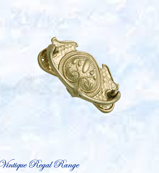 Regal Victorian Standard Ornate swing Polished Brass Drawer handle-Vintique Concepts