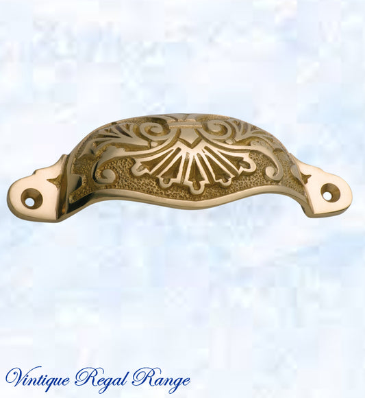 Regal Polished Brass Victoria's Ornate Cup Drawer pull 110mm Long-Vintique Concepts