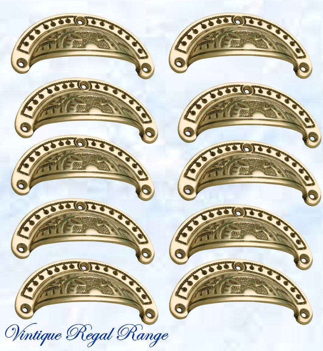 Regal Polished Brass Victoria's Ornate teardrop Cup Drawer pull 100mm Long-Vintique Concepts