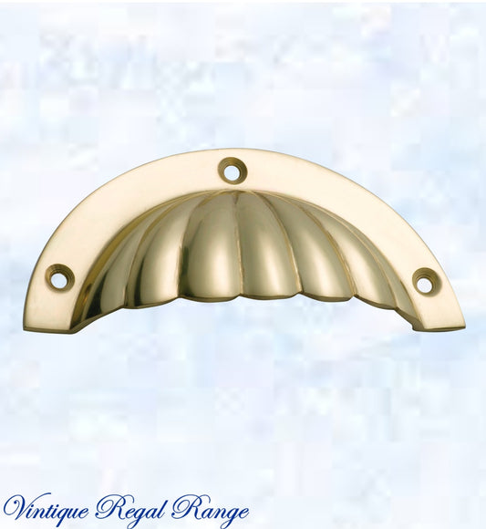 Regal Polished Brass Scallop Cup Drawer pull-Vintique Concepts