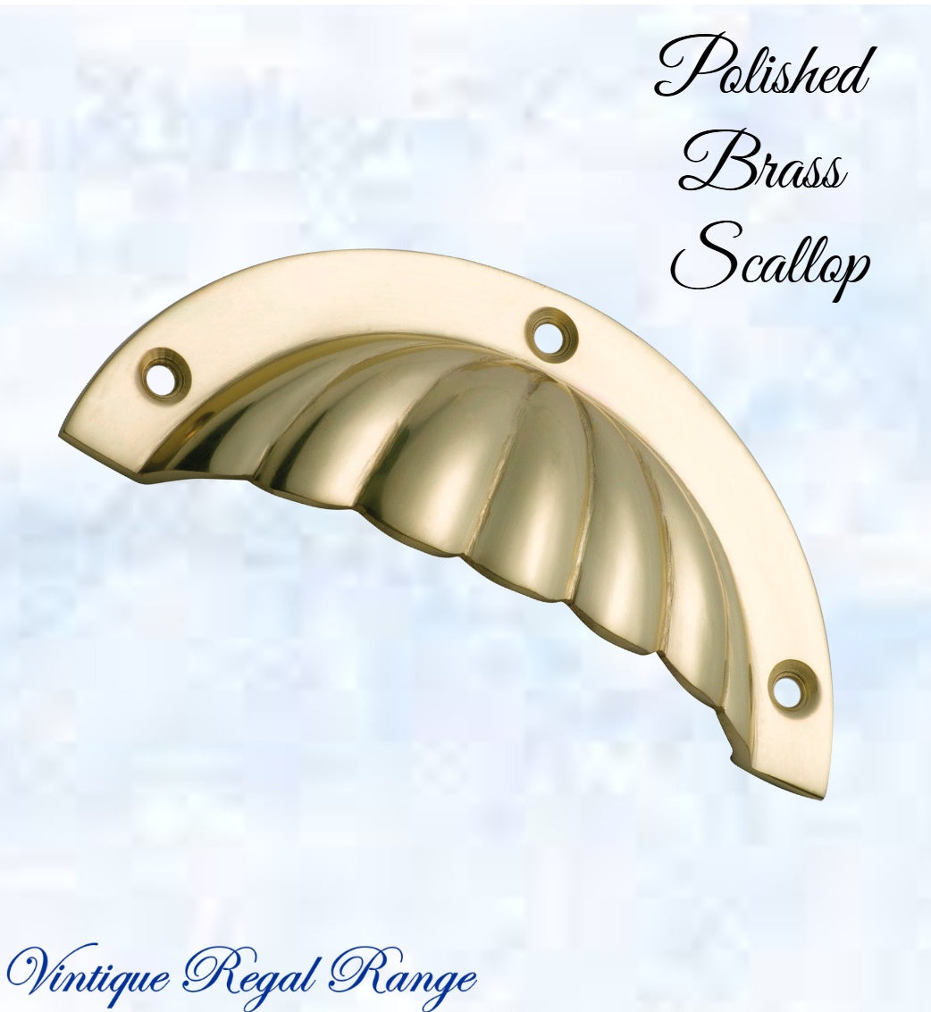 Regal Polished Brass Scallop Cup Drawer pull-Vintique Concepts