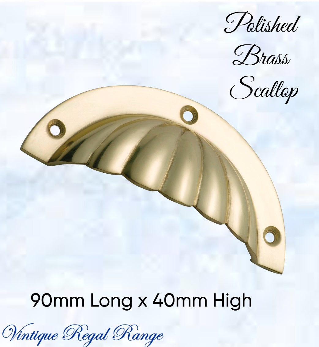 Regal Polished Brass Scallop Cup Drawer pull-Vintique Concepts