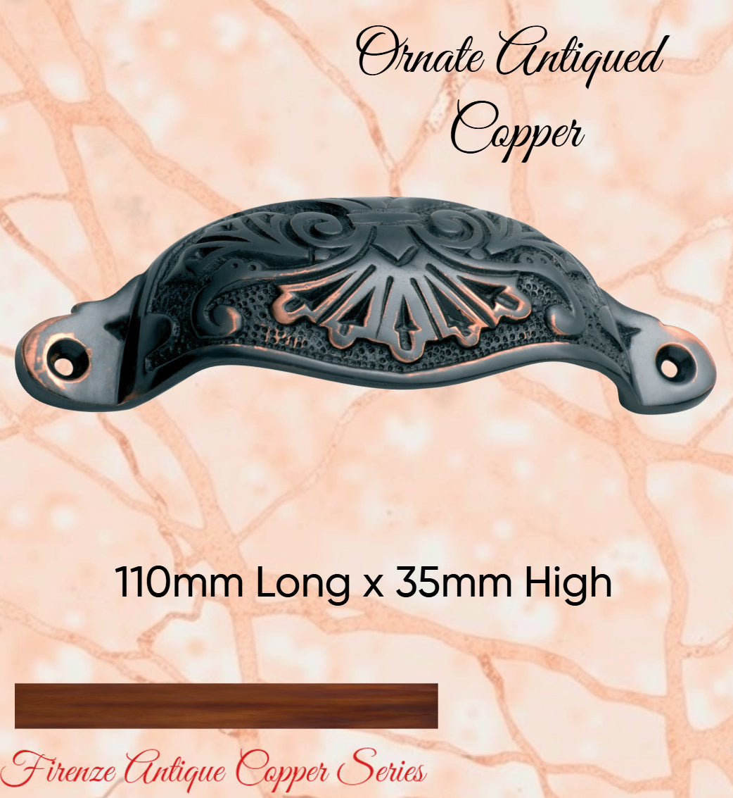 Regal Antiqued Copper Victoria's Ornate Cup Drawer pull 110mm Long-Vintique Concepts