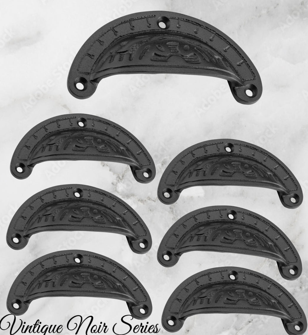 Rustic Black Iron Teardrop Victoria's Ornate Cup Drawer pull 100mm long-Vintique Concepts