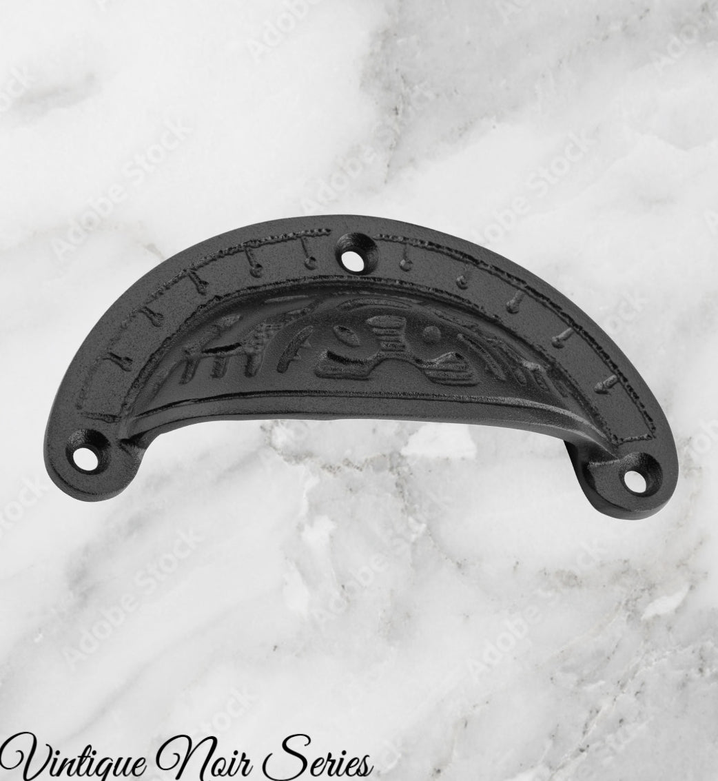 Rustic Black Iron Teardrop Victoria's Ornate Cup Drawer pull 100mm long-Vintique Concepts