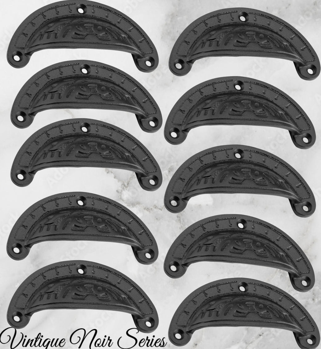 Rustic Black Iron Teardrop Victoria's Ornate Cup Drawer pull 100mm long-Vintique Concepts