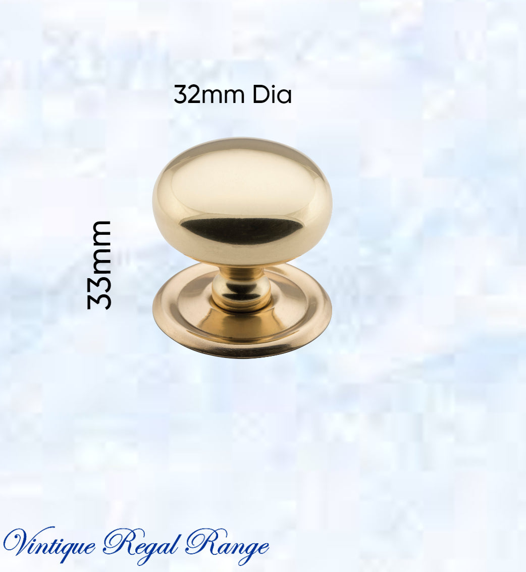 Regal Classico Solid Polished Brass Cabinet knob (4 sizes)-Vintique Concepts