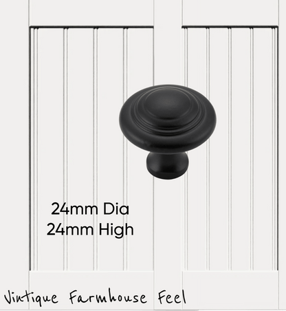 Farmhouse Satin Black Iron Ringed Knob (3 sizes)-Vintique Concepts