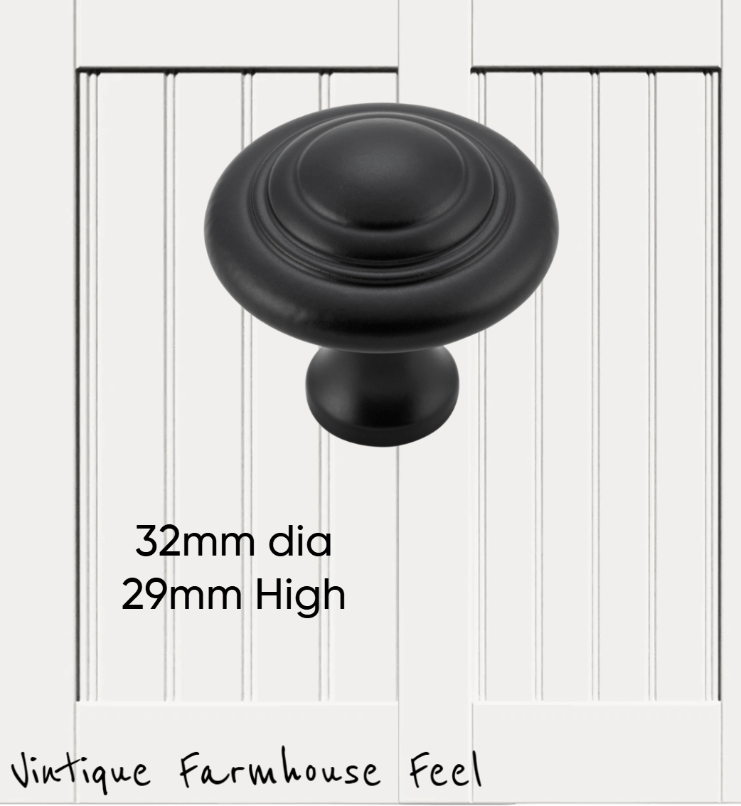 Farmhouse Satin Black Iron Ringed Knob (3 sizes)-Vintique Concepts