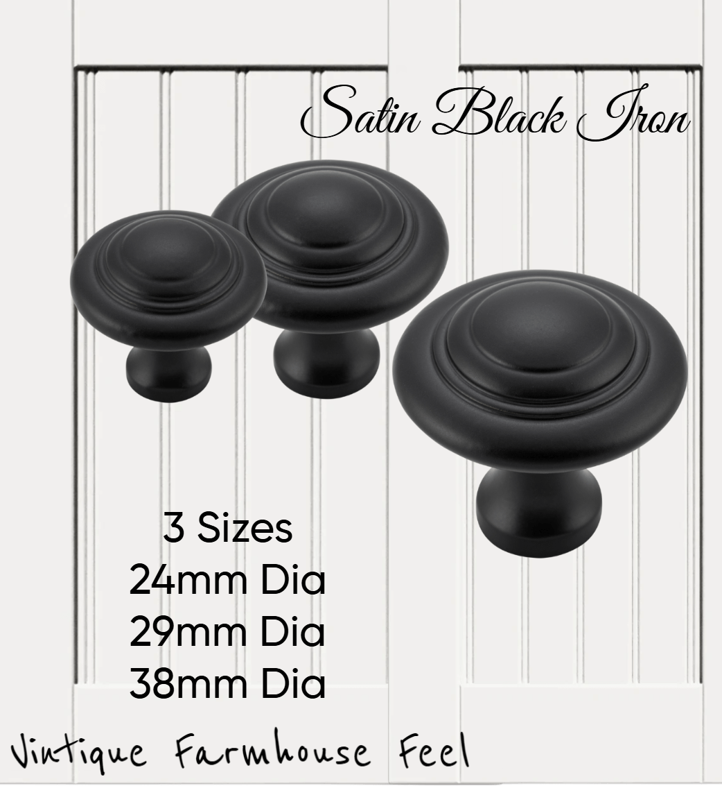 Farmhouse Satin Black Iron Ringed Knob (3 sizes)-Vintique Concepts