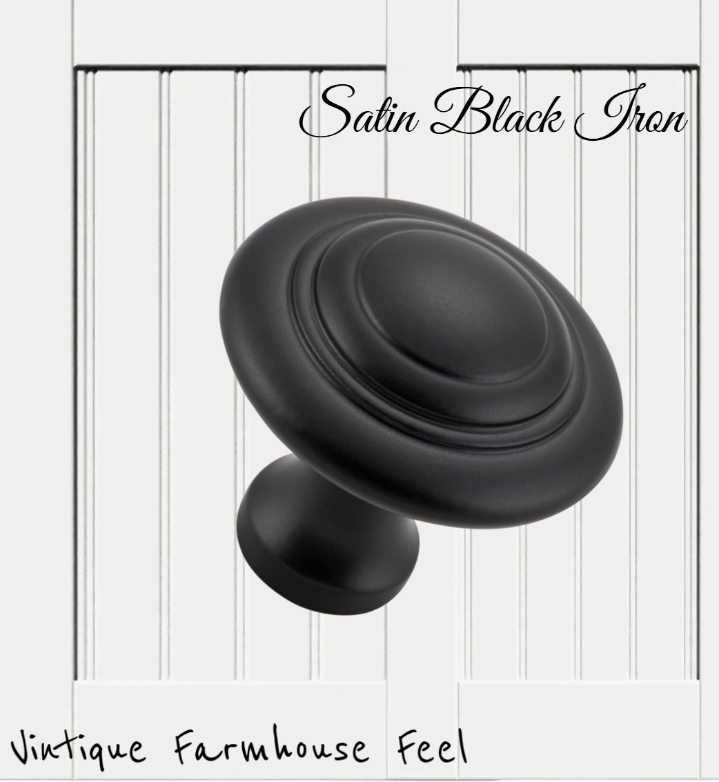 Farmhouse Satin Black Iron Ringed Knob (3 sizes)-Vintique Concepts