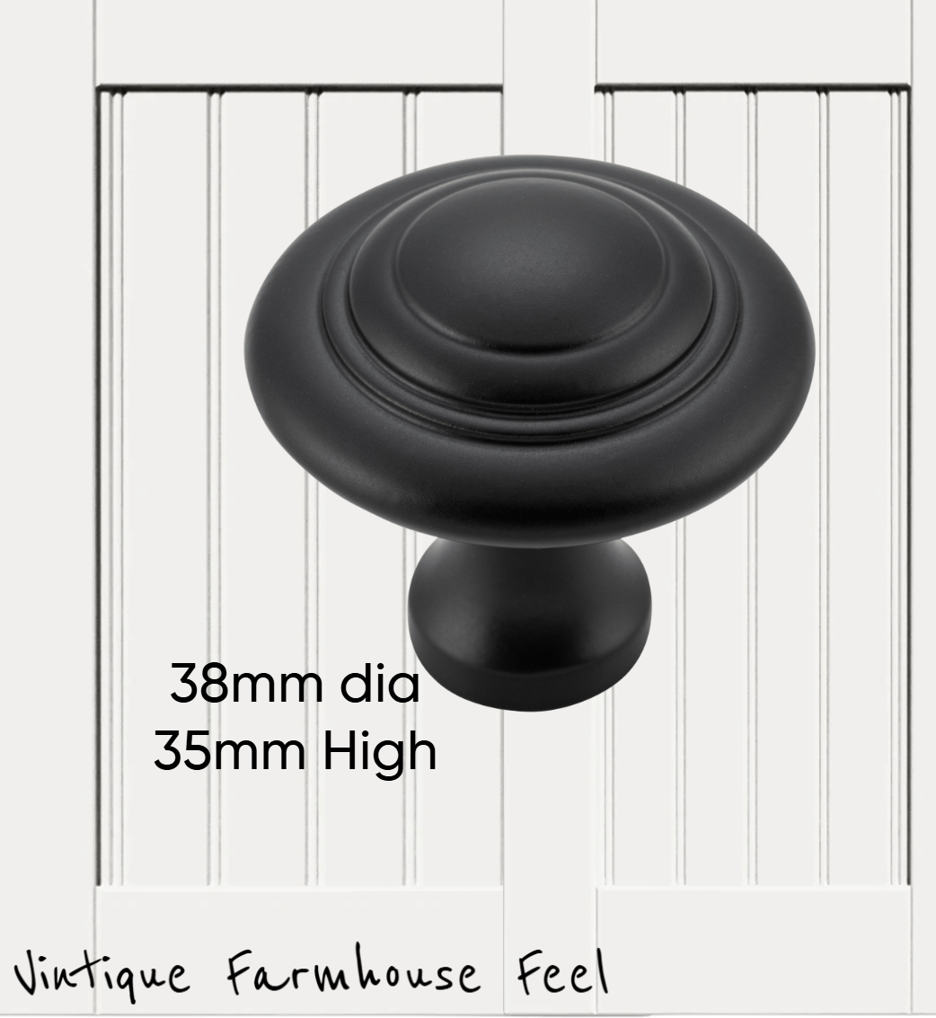 Farmhouse Satin Black Iron Ringed Knob (3 sizes)-Vintique Concepts