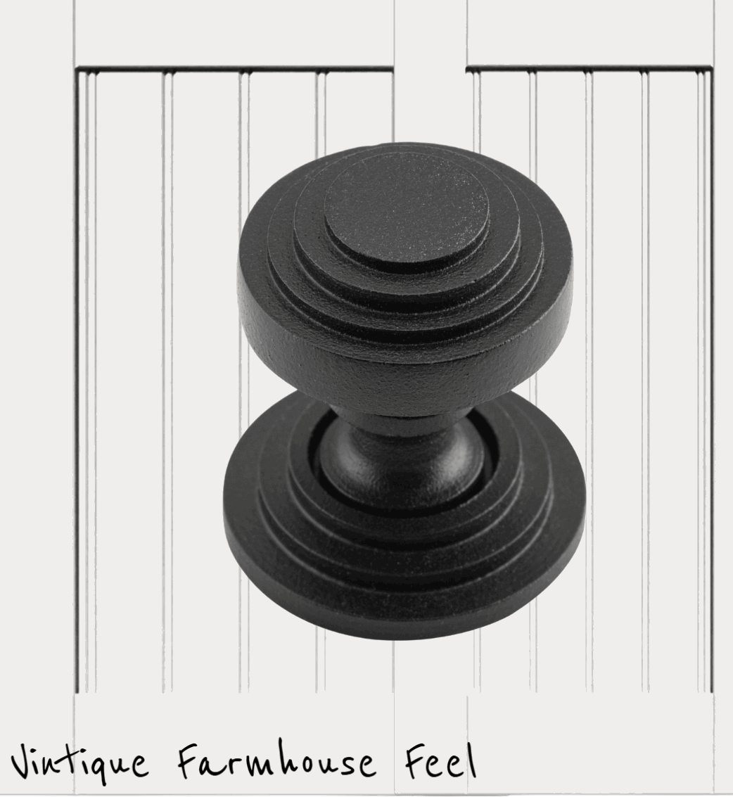 Farmhouse Satin Black Iron Circle Steps Knob with backplate-Vintique Concepts