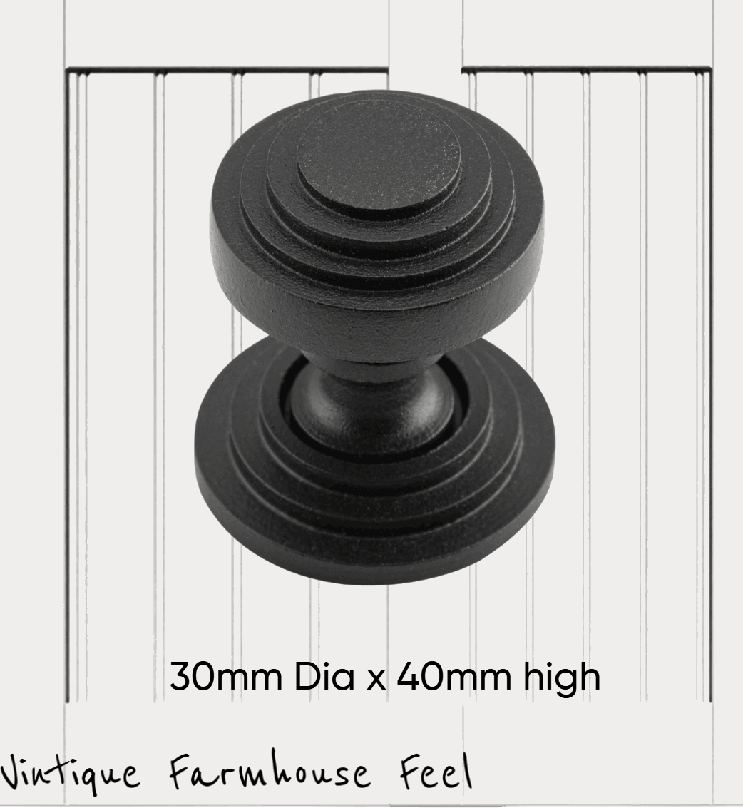 Farmhouse Satin Black Iron Circle Steps Knob with backplate-Vintique Concepts