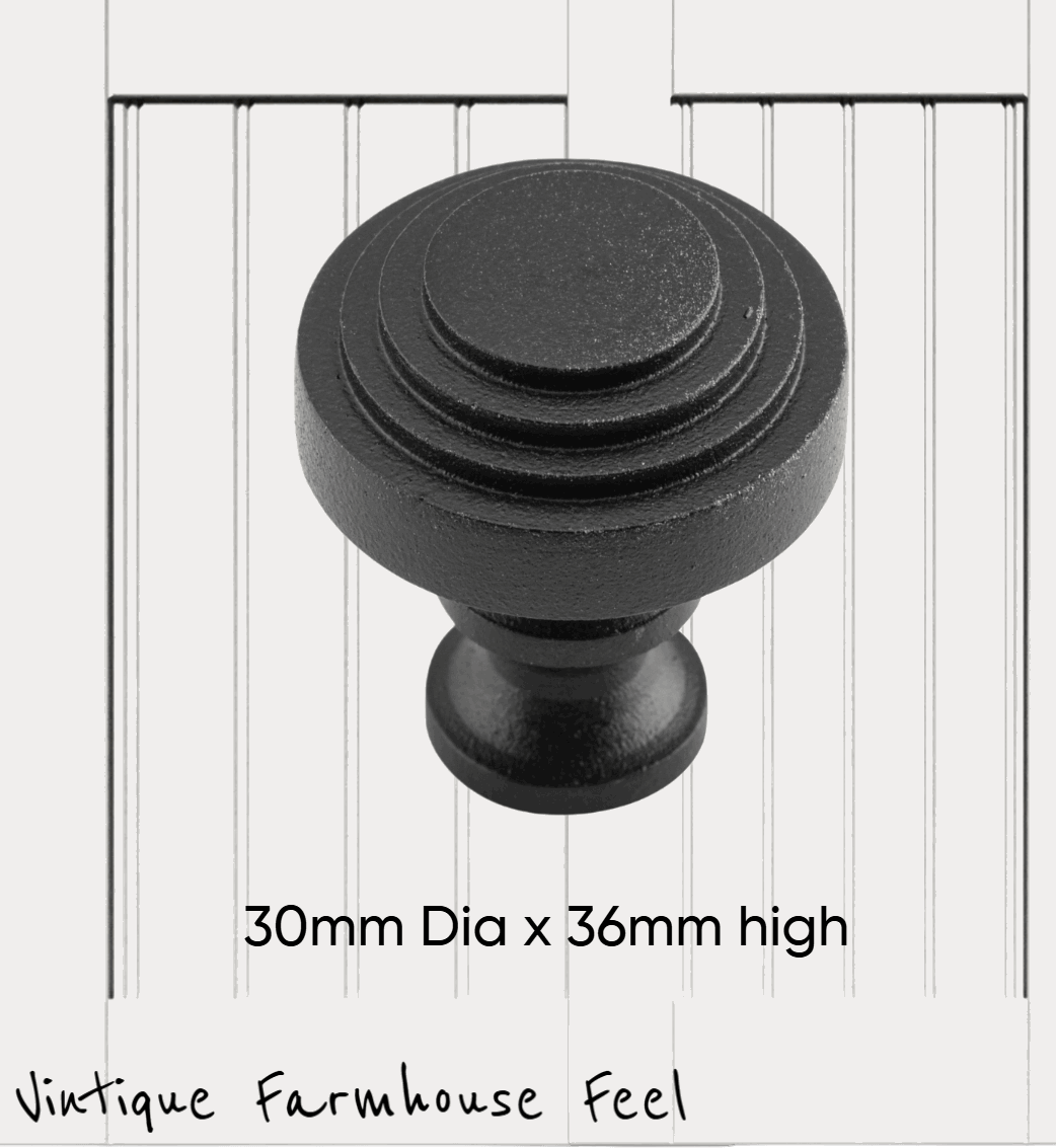 Farmhouse Satin Black Iron Circle Steps Knob  30mm dia-Vintique Concepts