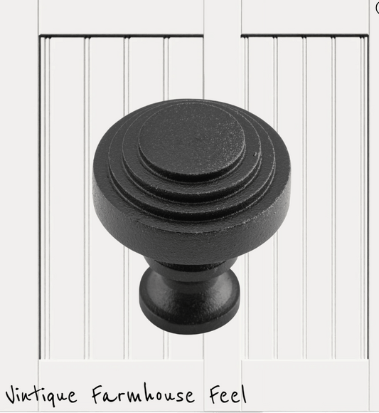 Farmhouse Satin Black Iron Circle Steps Knob  30mm dia-Vintique Concepts