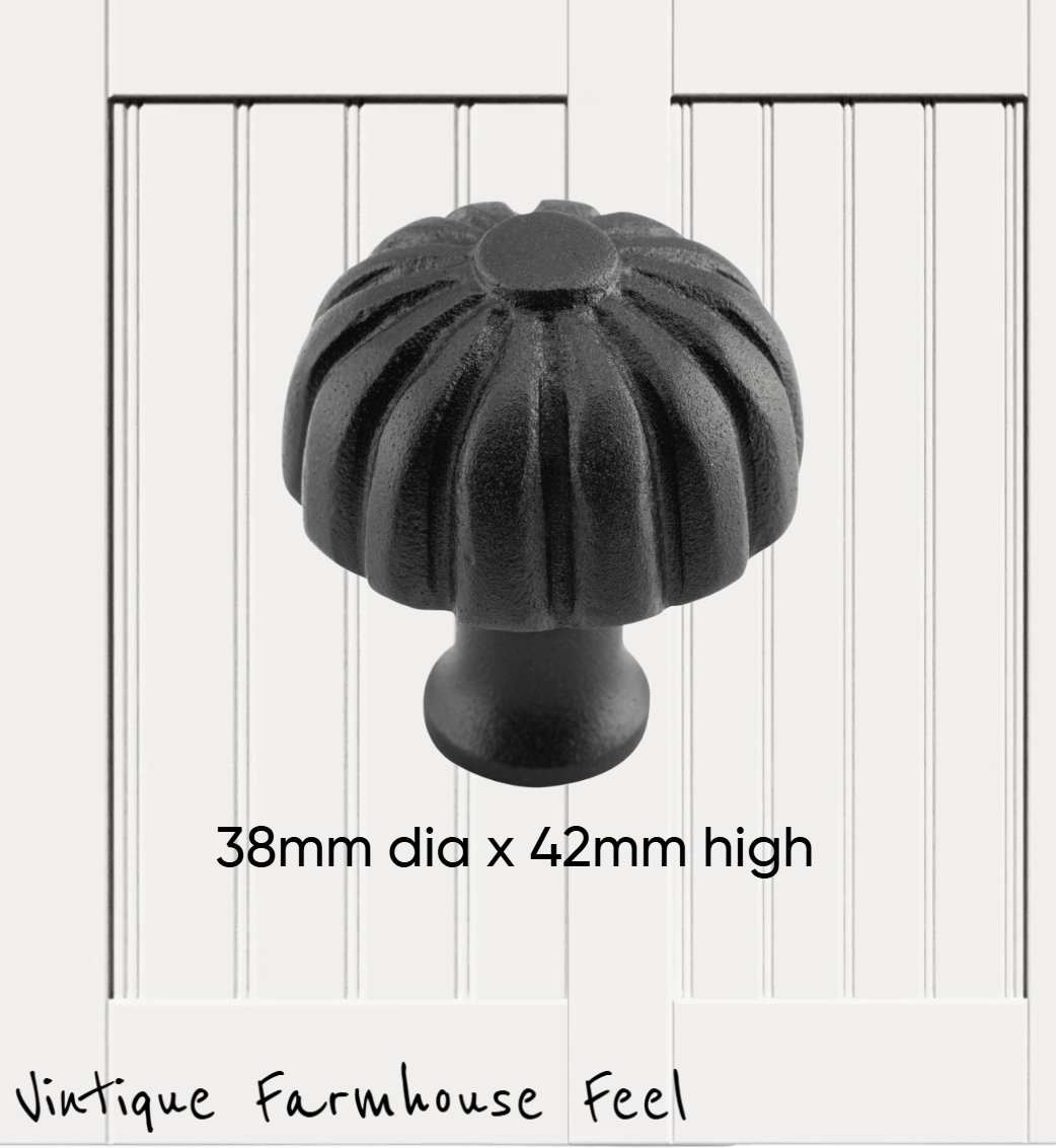 Farmhouse Satin Black Iron Pumpkin Knob (2 sizes)-Vintique Concepts