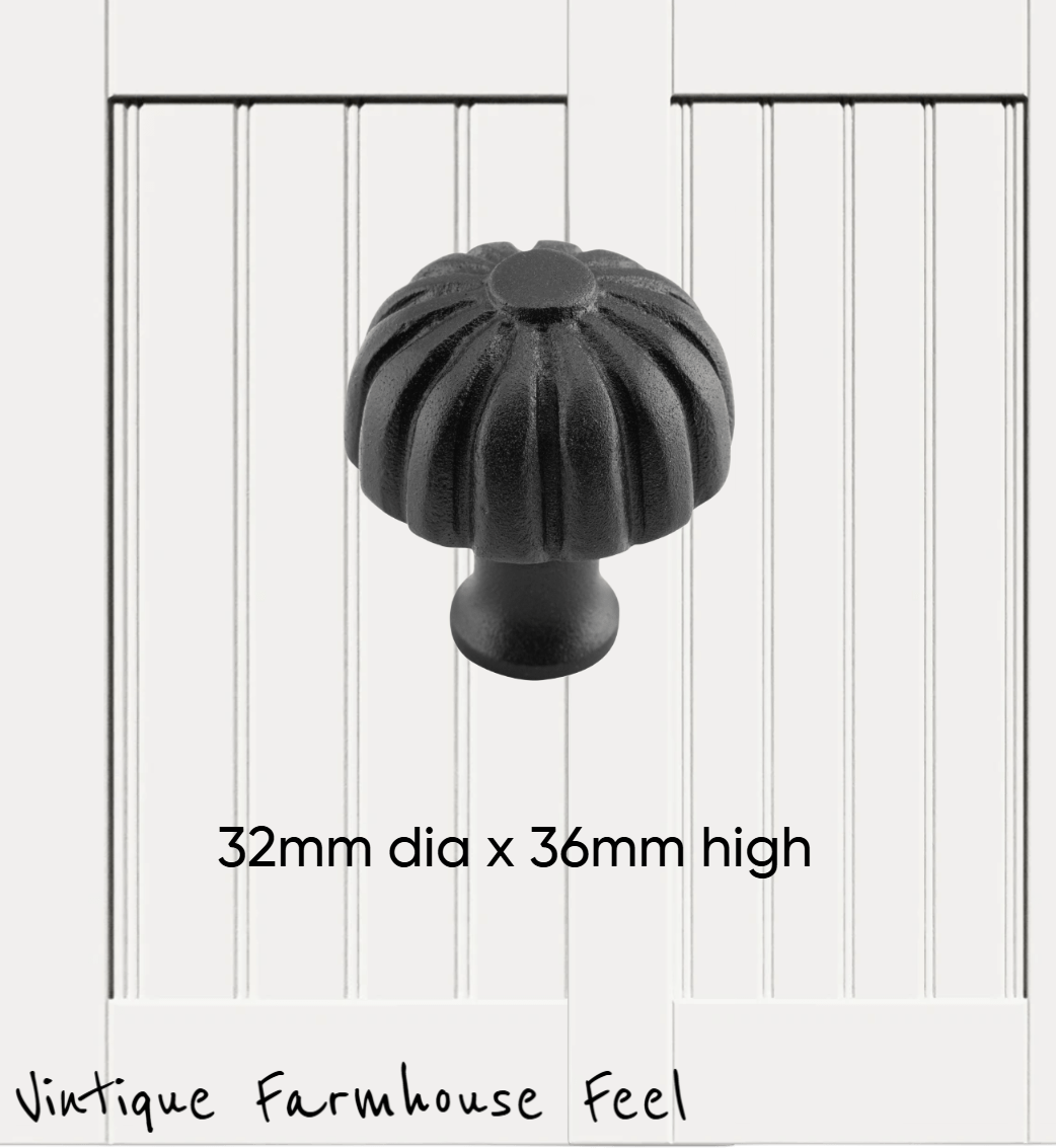 Farmhouse Satin Black Iron Pumpkin Knob (2 sizes)-Vintique Concepts