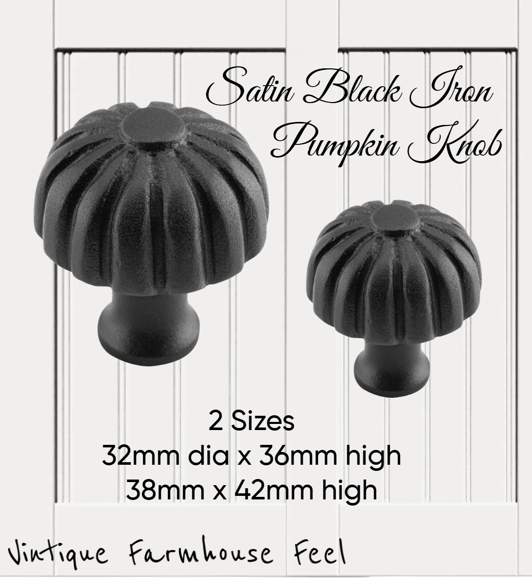 Farmhouse Satin Black Iron Pumpkin Knob (2 sizes)-Vintique Concepts