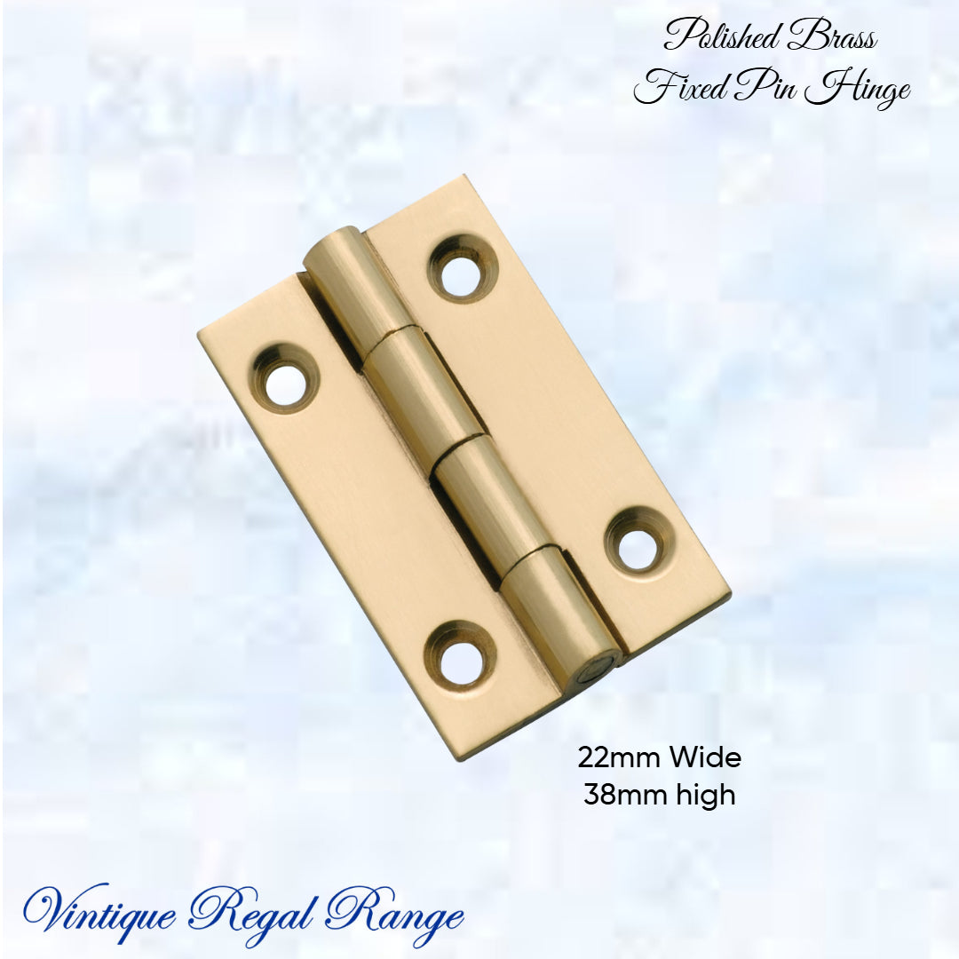 Solid Polish Brass Fixed Pin Butt hinge for cabinets (various sizes)-Vintique Concepts