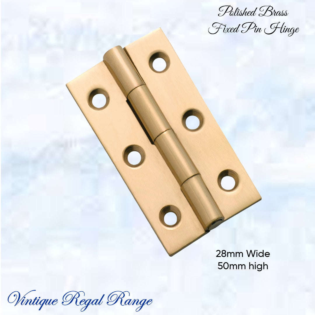 Solid Polish Brass Fixed Pin Butt hinge for cabinets (various sizes)-Vintique Concepts