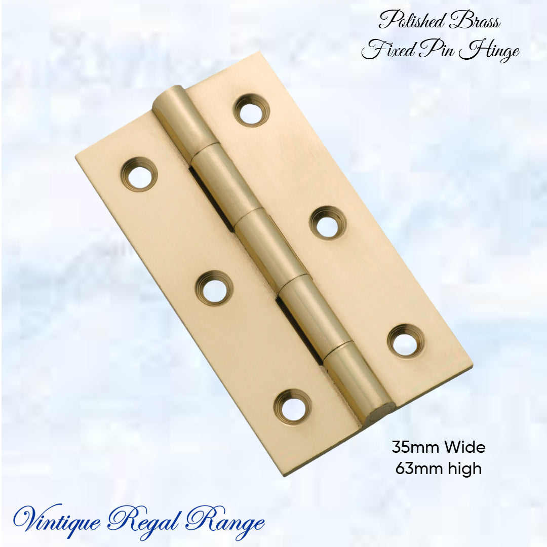 Solid Polish Brass Fixed Pin Butt hinge for cabinets (various sizes)-Vintique Concepts