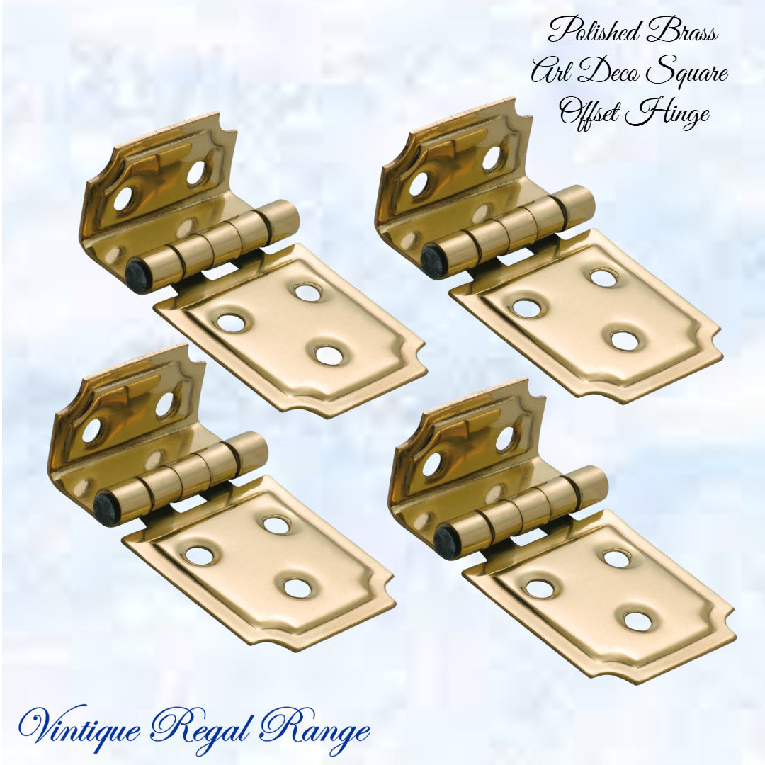 Art Deco Square offset polished brass Hinge-Vintique Concepts